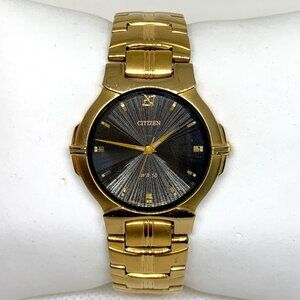 Citizen men classic watch 1032-S97911 black dial gold tone 32mm size 7” running